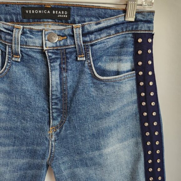 VERONICA BEARD 'Ines' Girlfriend Rhinestone-Side Crop Jeans, Faded Blue Wash - Picture 4 of 6